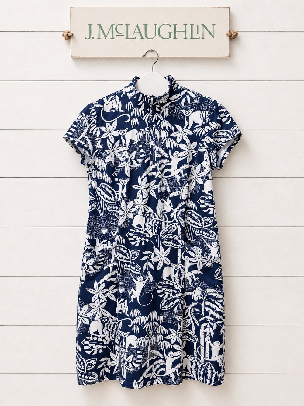 J. McLAUGHLIN Blue & White Jungle Print Dress Size S